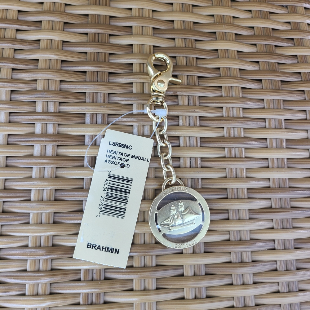 Brahmin Heritage Medallion Keychain Signature Gold